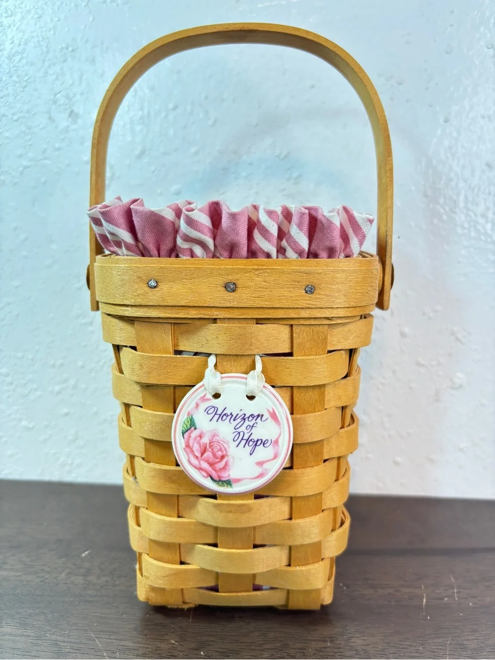 Longaberger Horizon Of Hope  Basket with Pink Ruffled Liner